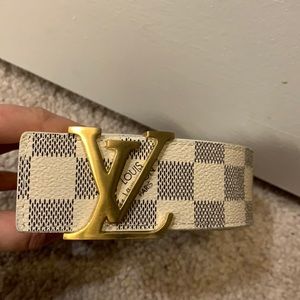 Louis Vuitton White and Grey Checkered Belt